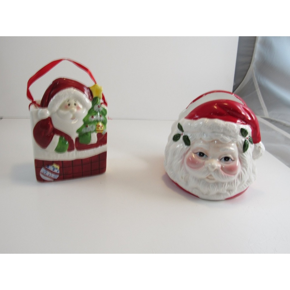 Santa Claus Ceramic Ornament Set Holiday Christmas Decor 5 Inch Hand Painted